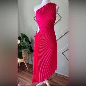Chic One-Shoulder Fuchsia Midi Dress